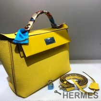 Hermes Taurillon Maurice Bag Calfskin Palladium Hardware In Yellow