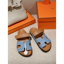 Hermes Chypre Sandals Leather and Denim