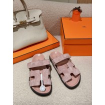 Hermes Unisex Chypre Sandals Pink Suede Leather