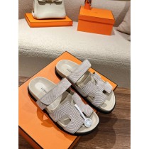 Hermes Unisex Chypre Sandals Suede Gray