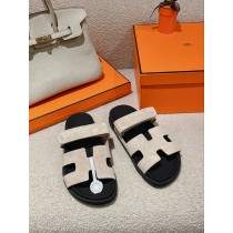 Hermes Unisex Chypre Sandals Suede Leather Beige