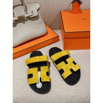 Hermes Unisex Chypre Sandals Suede Leather Yellow