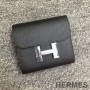 Hermes Constance Compact Wallet Epsom Leather Palladium Hardware In Black