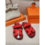 Hermes Unisex Chypre Sandals Suede Red
